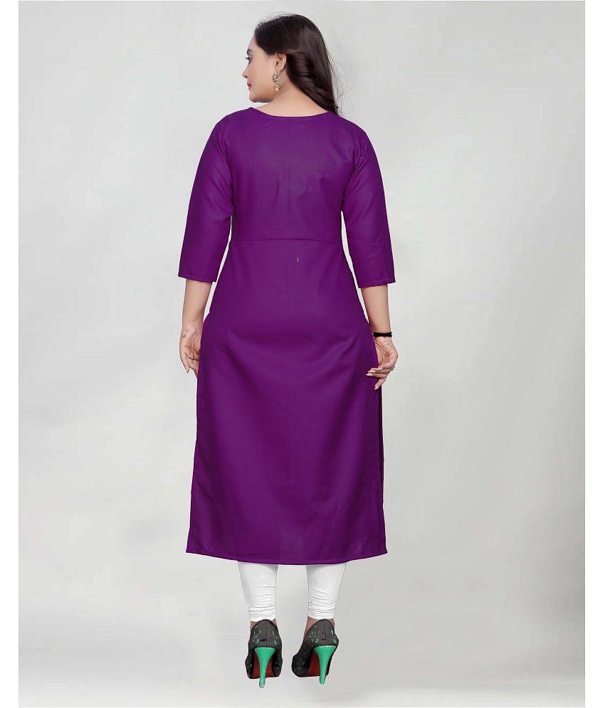 Trendy Men BROTHERS DEAL - Purple Cotton Blend Women's Straight Kurti ( Pack of 1 ) - None 2025 