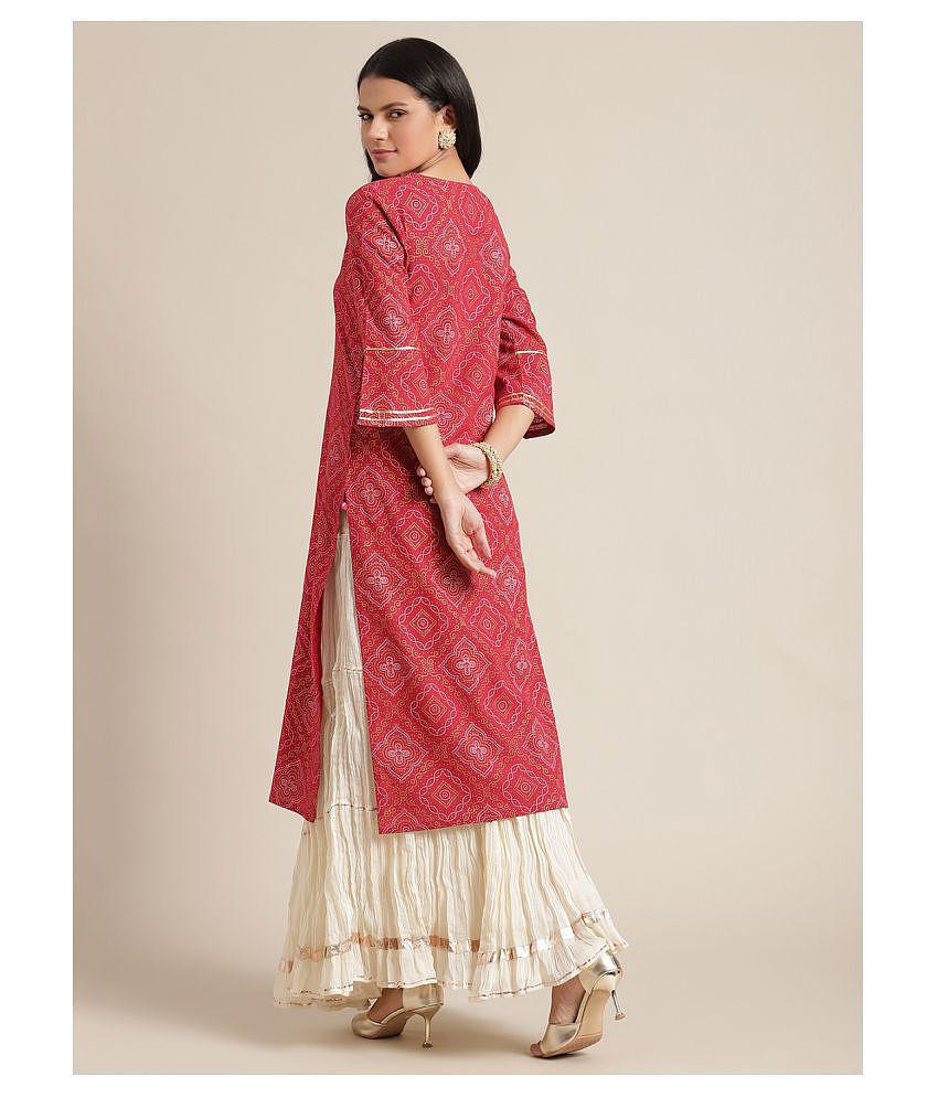 KSUT Red Cotton Straight Kurti - Single - M