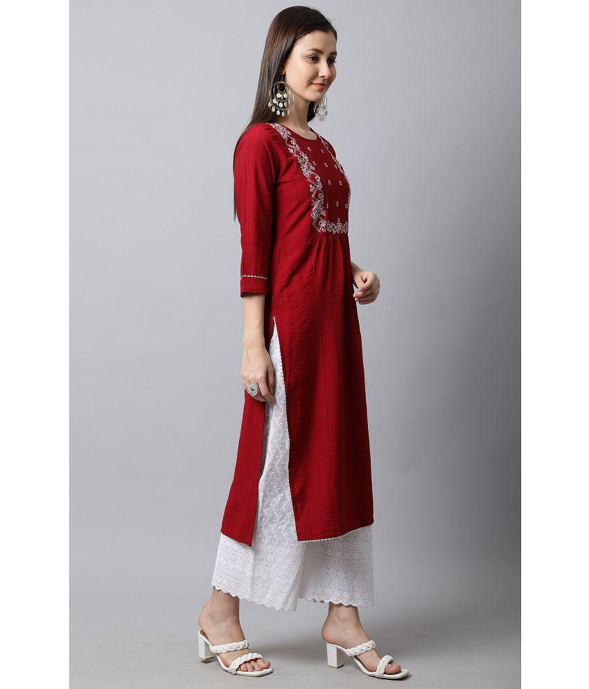 Rajnandini - Maroon 100% Cotton Women's Straight Kurti ( Pack of 1 ) - None