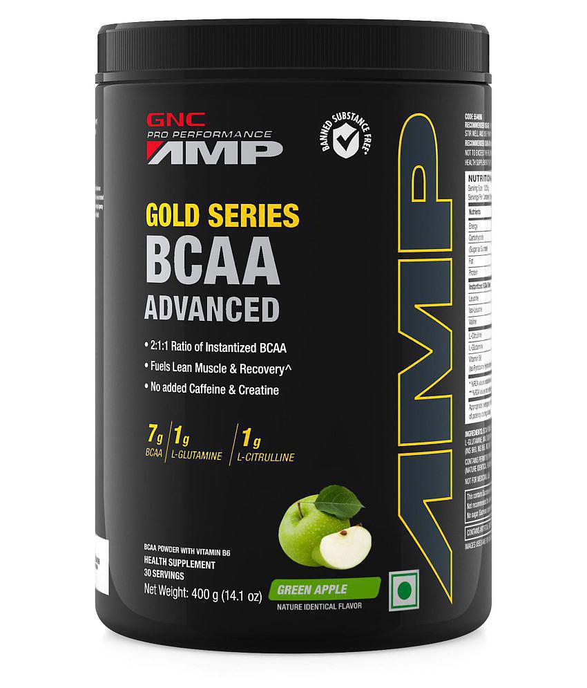 GNC AMP Gold Series BCAA Advanced (7g BCAA, 1g L-Glutamine, 1g L-Cit)| Green Apple - 400gm