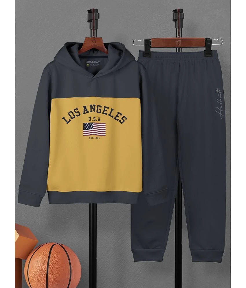 Luxurious Women HELLCAT - Dark Grey Cotton Blend Boys T-Shirt & Trackpants ( Pack of 1 ) - None 