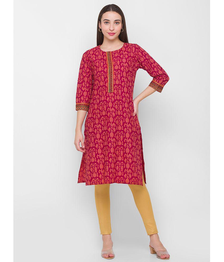 Globus - Red Cotton Women''s Straight Kurti ( Pack of 1 ) - None