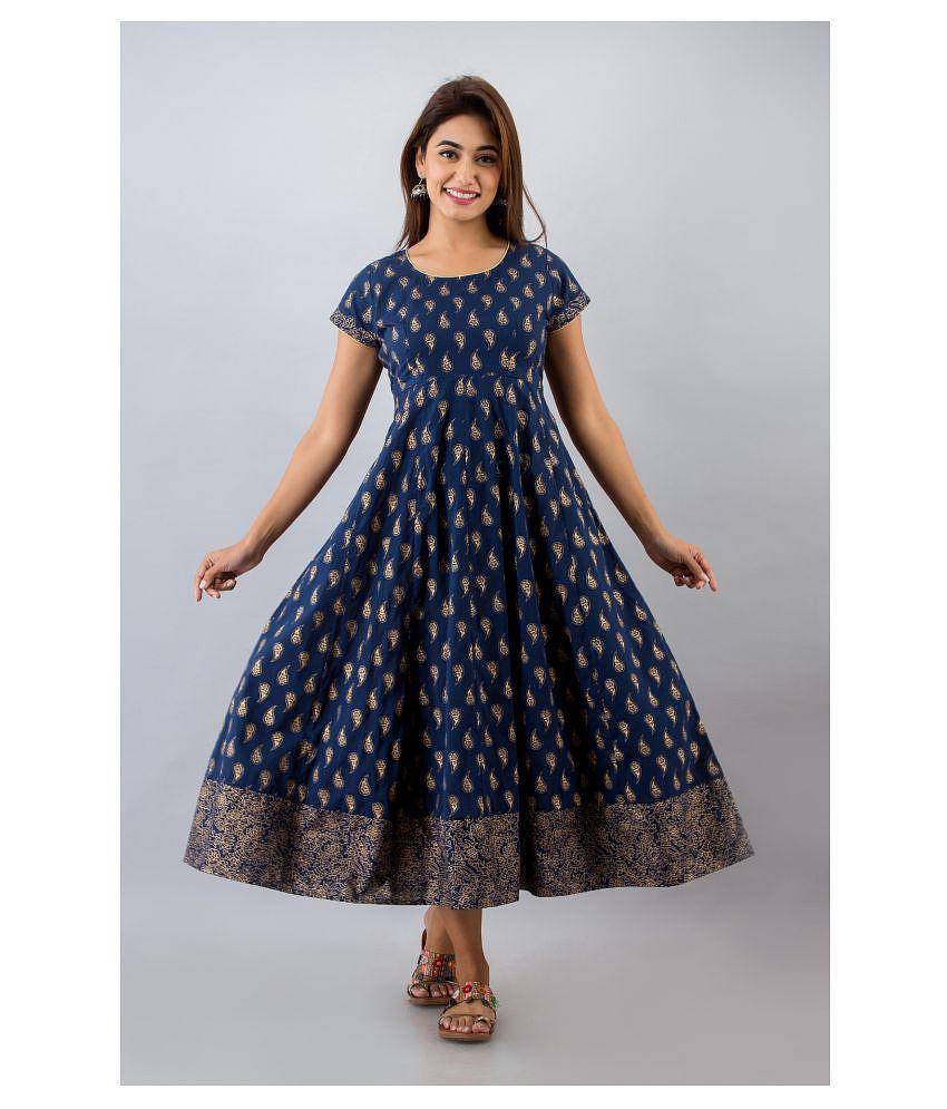 Latest Women FabbibaPrints - Blue Cotton Blend Women's Flared Kurti ( Pack of 1 ) - XL 2025 at S