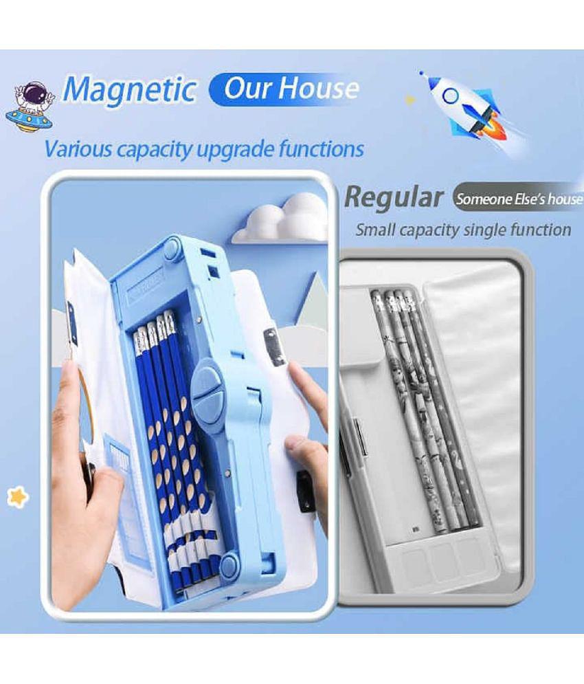 18 ENTERPRISE Space Theme Magnetic Pencil Box for Kids, Space Pencil Box for Boys & Girls, Stationery Box, Buttons Operated Pencil Box for Kids.