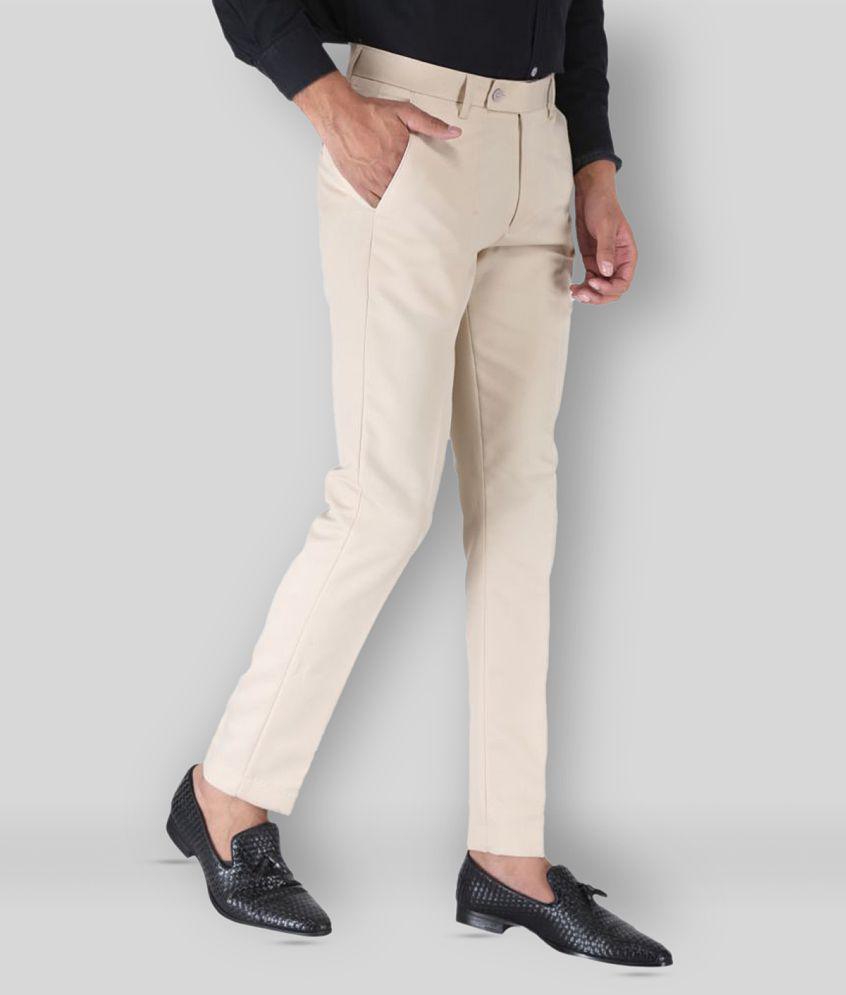 SREY - Cream Polycotton Slim - Fit Men's Trousers ( Pack of 2 ) - None