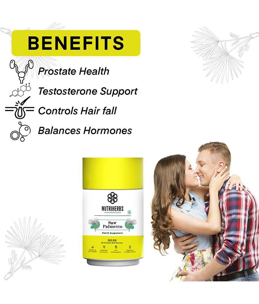 Nutriherbs Saw Palmetto Extract 500 mg100% Natural & Pure - 60 Capsule | For Hair Growth and Prevents Hair Loss