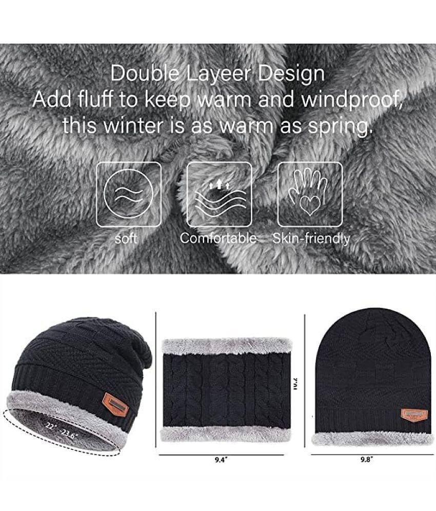 HORSE FIT Winter Beanie Cap for Men, and Women Wool Knitted Hat with Woolen Neck Warmer Scarf Muffler Multi Color - One Size