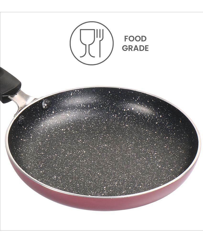 Milton Pro Cook Granito Non Induction Fry Pan, 18 cm, Burgundy | Flame Safe | Dishwasher Safe | Food Grade | Metal Spoon Friendly | Non - Stick | Bakelite Handle