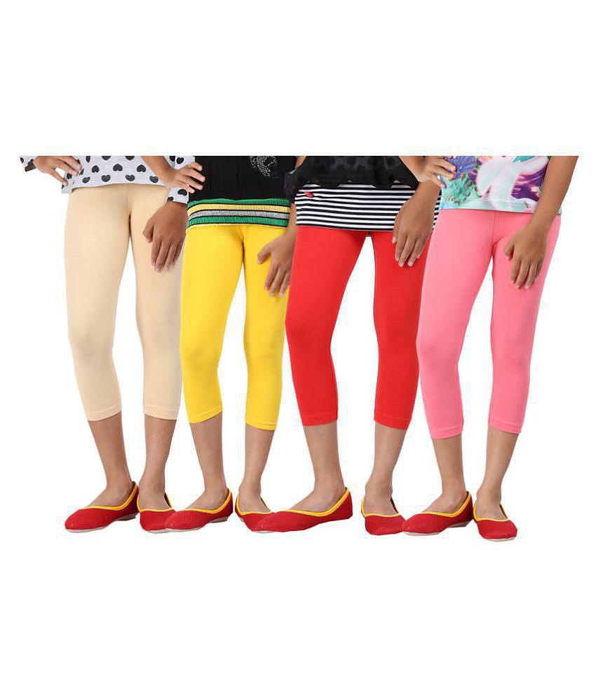 BEIGE,YELLOW AND RED COLOURS CAPRI LEGGINGS FOR GIRLS - 2-3 Years