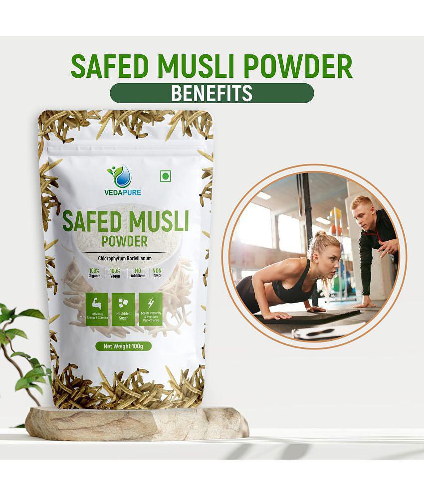 VEDAPURE Safed Musli Powder Supports Muscle Mass,Bones & Joints Boosts Energy, Immunity & Stamina -100gm (Pack of 1)