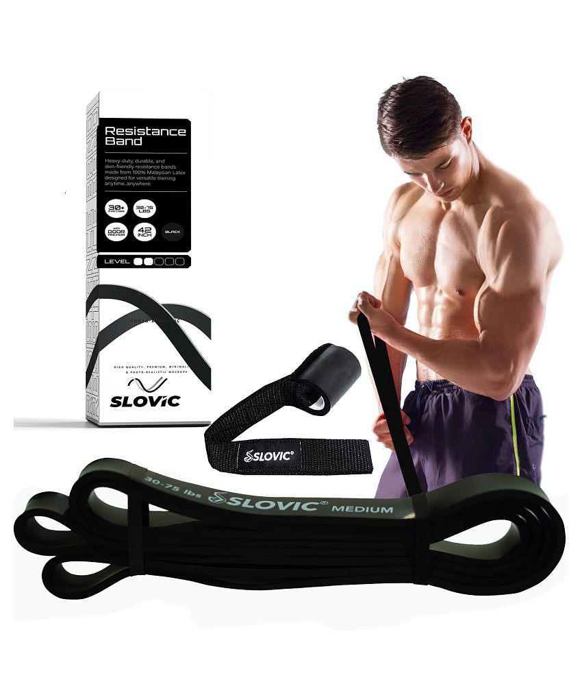 Slovic Fitness Resistance Band - 42-inch loop with door anchors | Pull up training bands for Calisthenics | with Workout Guide - Black (30-75 lbs) - Black