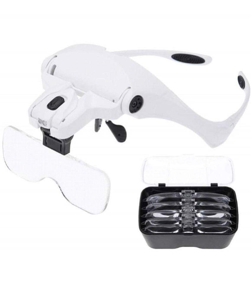 Rangwell  LED Illuminated Headband Magnifier with Cleaning oth- 1X to 3.5X ZooClm with 5 Detachable Lenses - Hands Free Head Worn Lighted Magnifying Glass for Inspecting & Electronic Repair