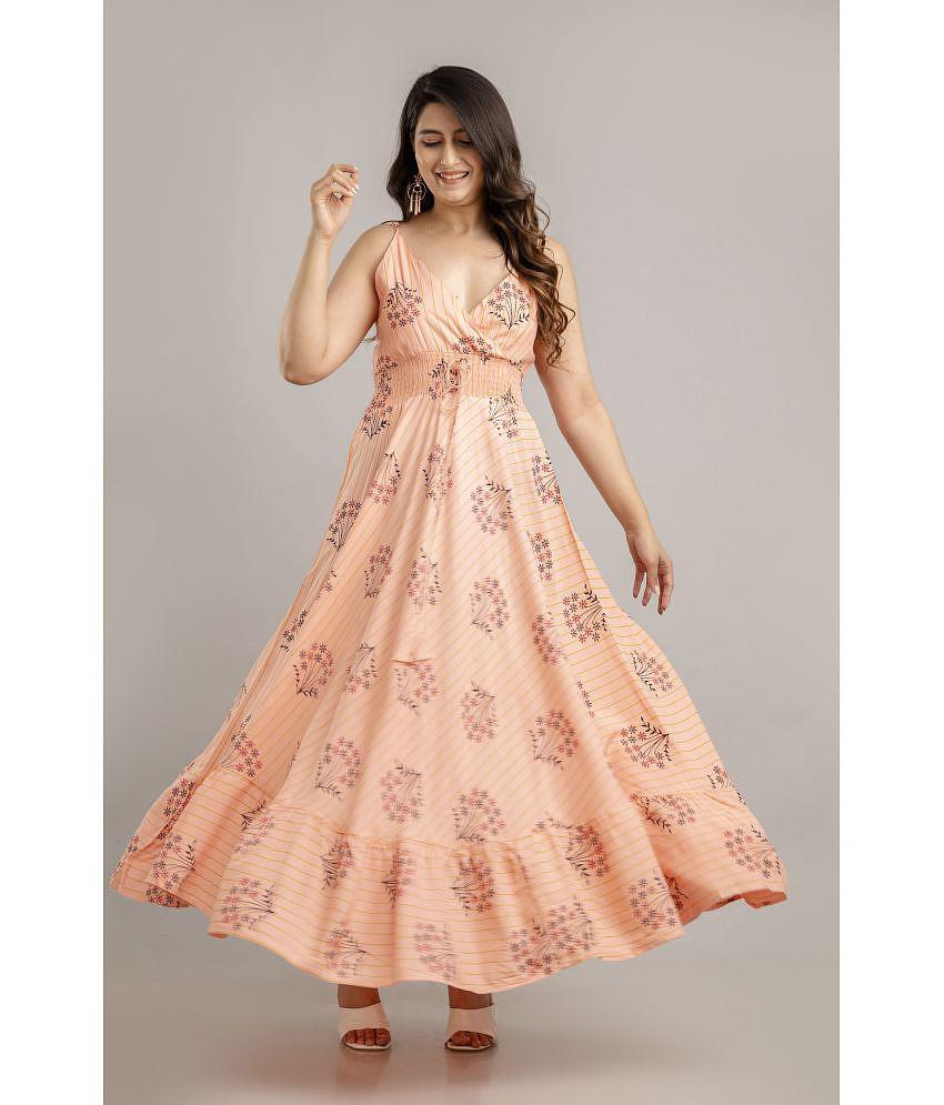 Sophisticated Men Frionkandy Rayon Printed Ankle Length Womens Fit & Flare Dress - Peach ( Pack 