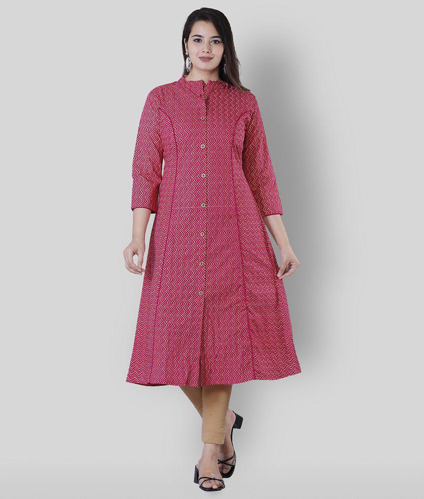 Glorious - Pink Cotton Women's Front Slit Kurti ( Pack of 1 ) - M