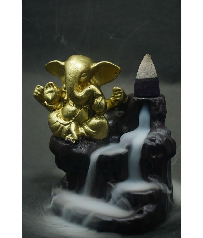 Dogra multicolor polyresin Golden Ganesha smoke backflow - pack of 1 - Figurine