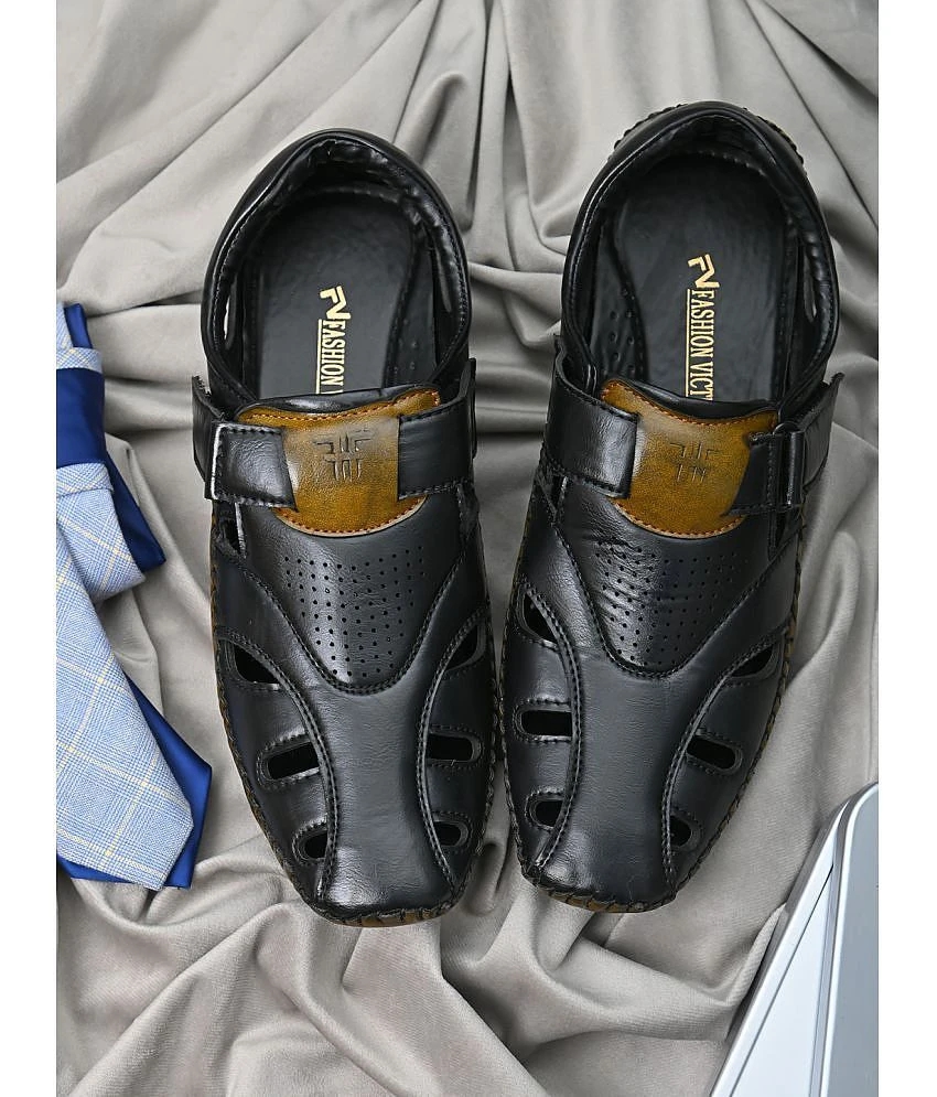 Sophisticated Women Fashion Victim Black Faux Leather Sandals - None 2025 at ShopCircuit | ONDC