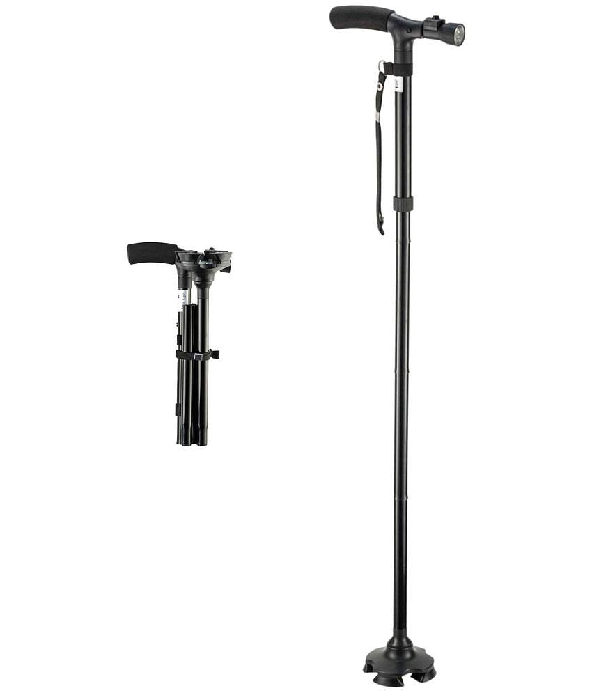 Expertomind Walking Cane | Portable Walking Stick for Old People | LED Light, Foldable, Height Adjustable Walking Stick for Old Men and Women | Black, 82-93.5m