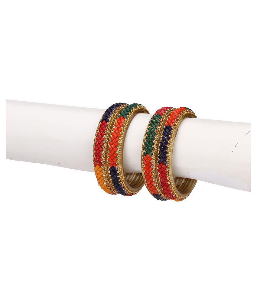 Affordable Men Party Glass Bangle Set Ornamented With Beads For Spaical Look (Pack Of 4 Multi Sh