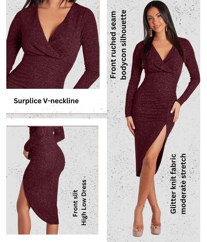 Luxurious Men Addyvero Polyester Self Design Midi Womens Bodycon Dress - Maroon ( Pack of 1 ) - 