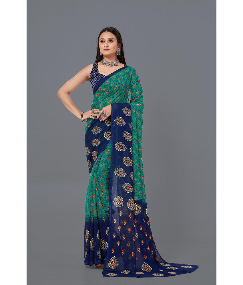 LEELAVATI - Navy Blue Georgette Saree With Blouse Piece ( Pack of 1 ) - Navy Blue