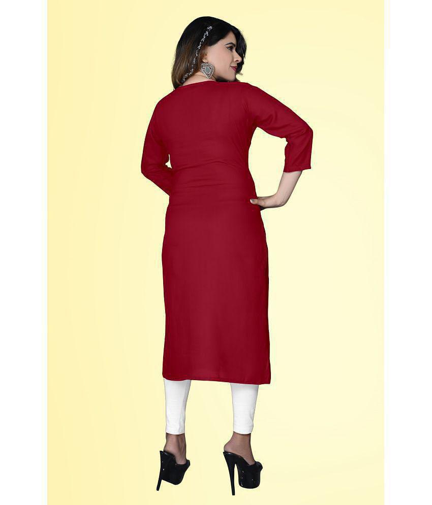 HAYA - Maroon Rayon Women's Straight Kurti ( Pack of 1 ) - 4XL