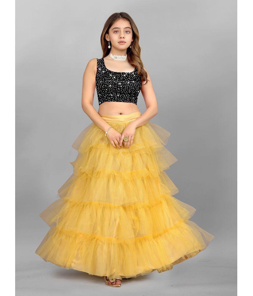 JULEE - Beige Net Girls Lehenga & Crop Top ( Pack of 1 ) - 3-4 Years, Beige