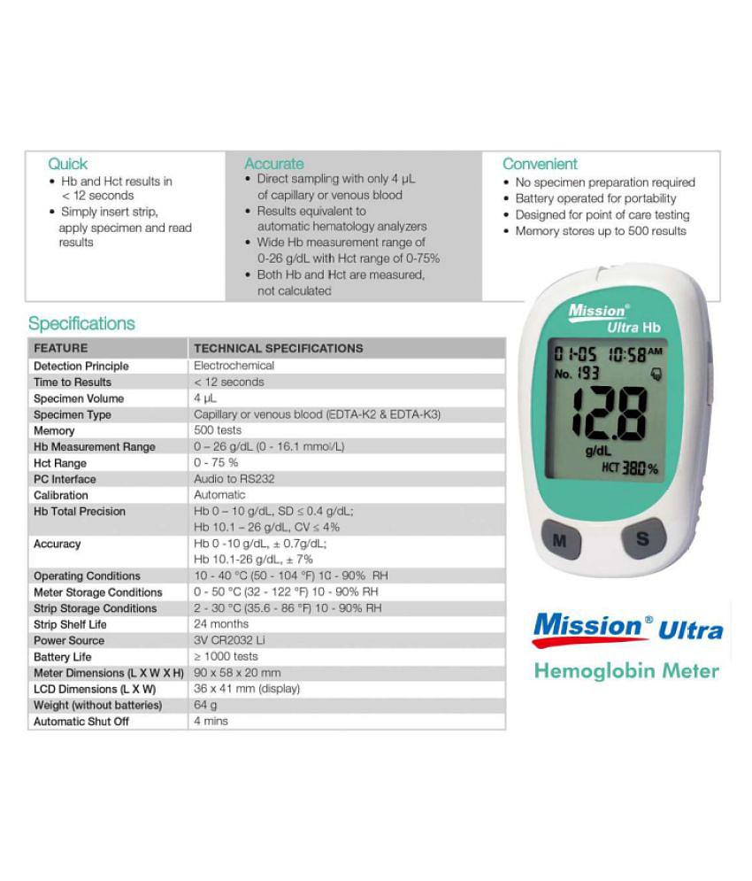 Mission Ultra HB Hemoglobin Testing System with 10 Strips Hemoglobin