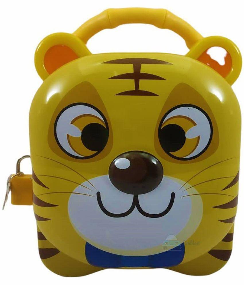 FunBlast Tiger Coin Box for Kids with Lock and Key â?? Cartoon Toy Money Bank for Kids Piggy Saving Box for Girls, Boys, Birthday Return Gift for Children (Yellow)