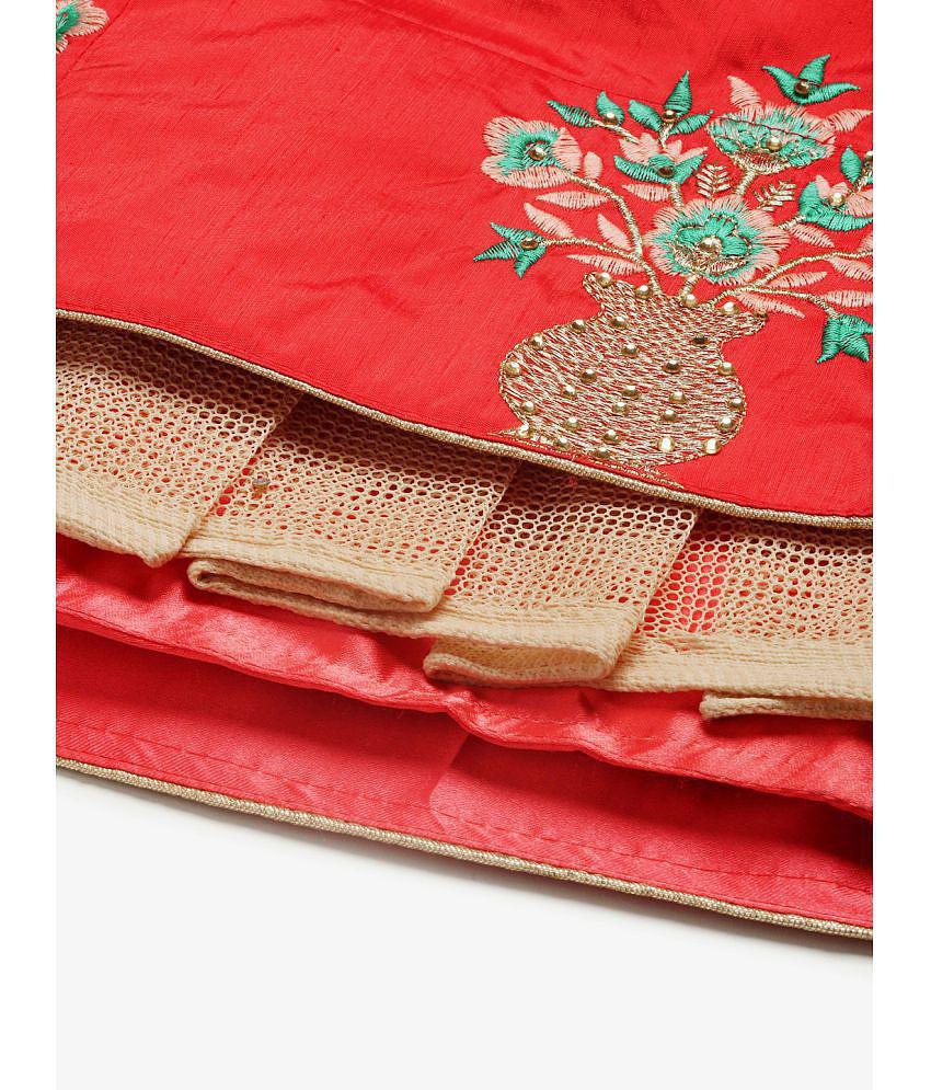 Om Shantam Sarees Red Silk Blends Chaniya Choli Semi Stitched Lehenga Single - Free Size