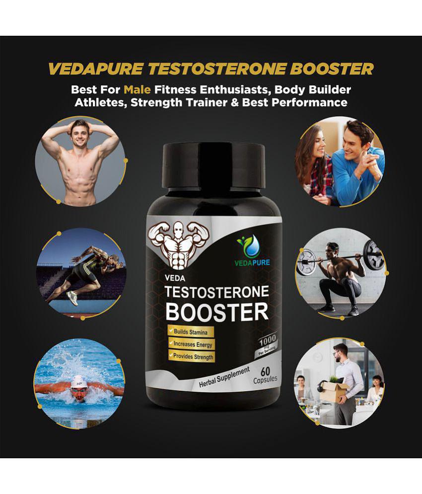 VEDAPURE Testosterone Booster with Tribulus Terrestris, Safed Musli, Ashwagandha, Javitri & Shilajit Extract For Men 1000mg 60 Cap (Pack of 1)