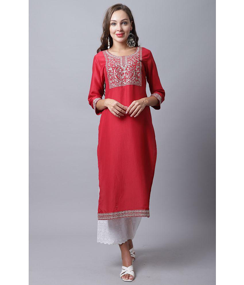 Rajnandini - Maroon Cotton Silk Women's Straight Kurti ( Pack of 1 ) - None