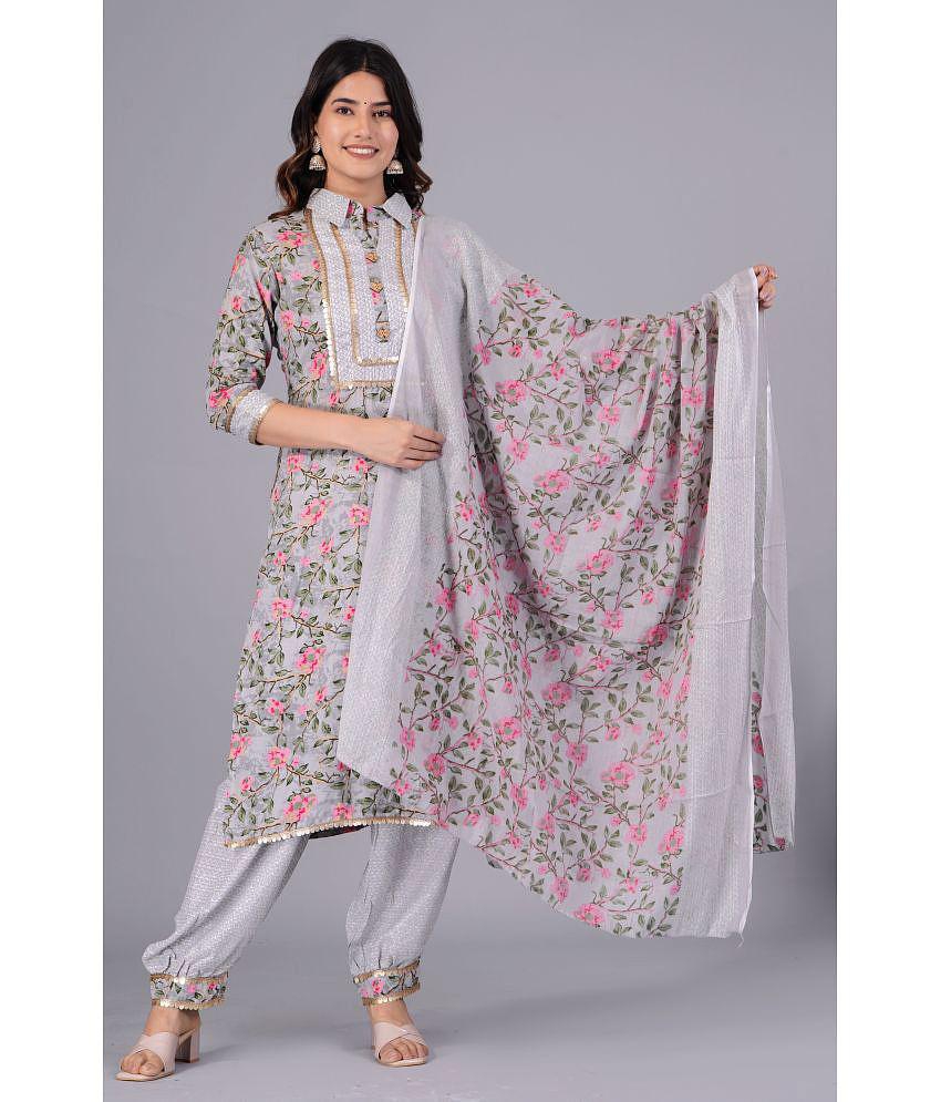 Doriya - Light Grey Straight Cotton Blend Women's Stitched Salwar Suit ( Pack of 1 ) - None