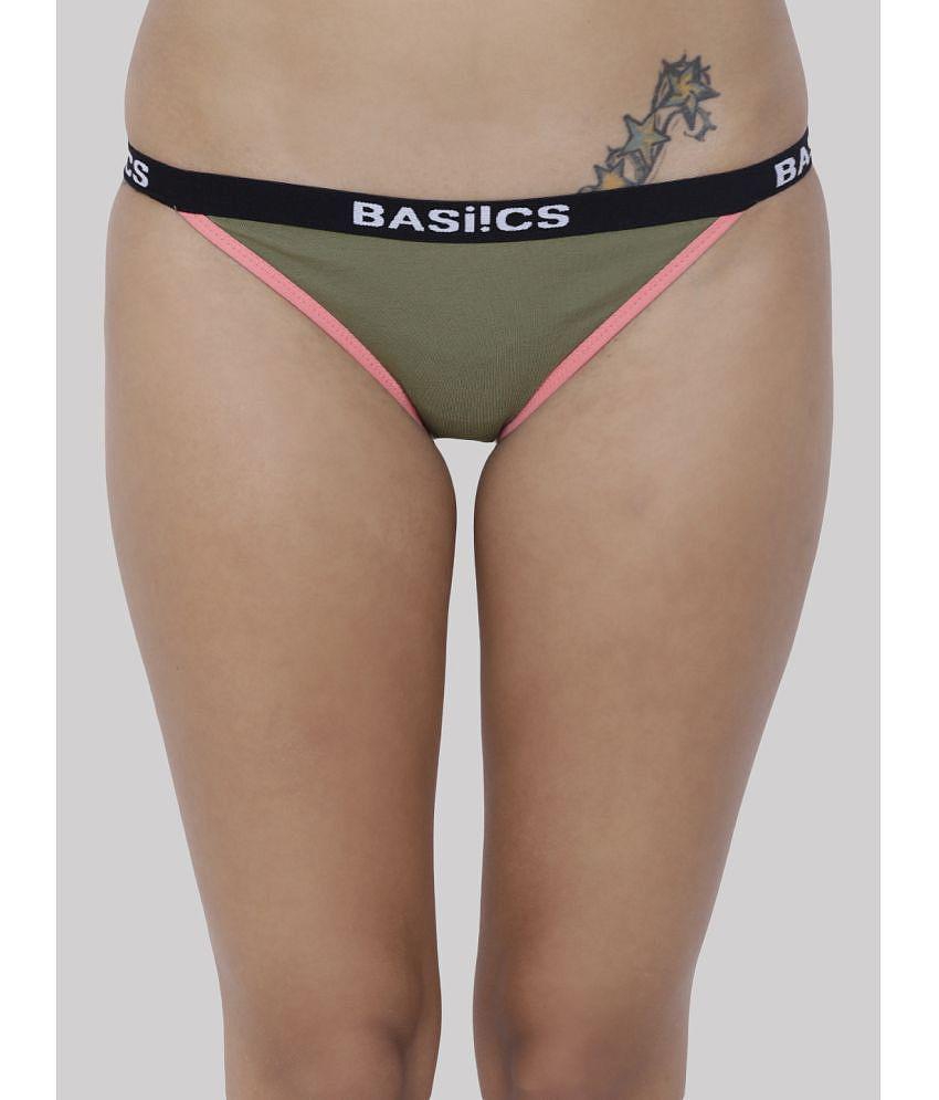 New Men BASIICS By La Intimo - Olive BCPBR09 Cotton Lycra Solid Womens Bikini ( Pack of 1 ) - No