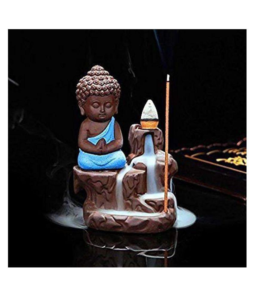 DEDHAS Smoke buddha Blue with20pcCone Resin Buddha Idol 12 x 7 cms Pack of 1