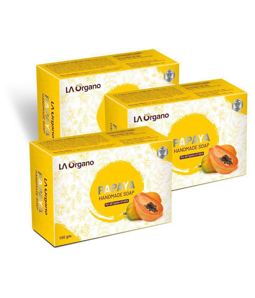 LA ORGANO Papaya Handmade Natural Bath Soap Bathing Bar 100 g Pack of 3