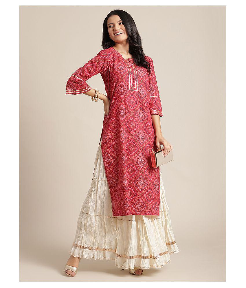 KSUT Red Cotton Straight Kurti - Single - M