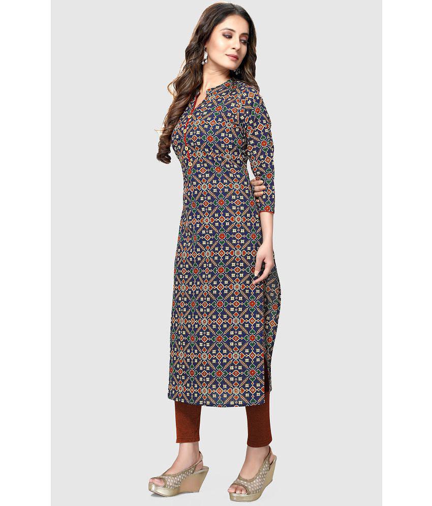 Rajnandini - Navy Blue 100% Cotton Women's Straight Kurti ( Pack of 1 ) - None