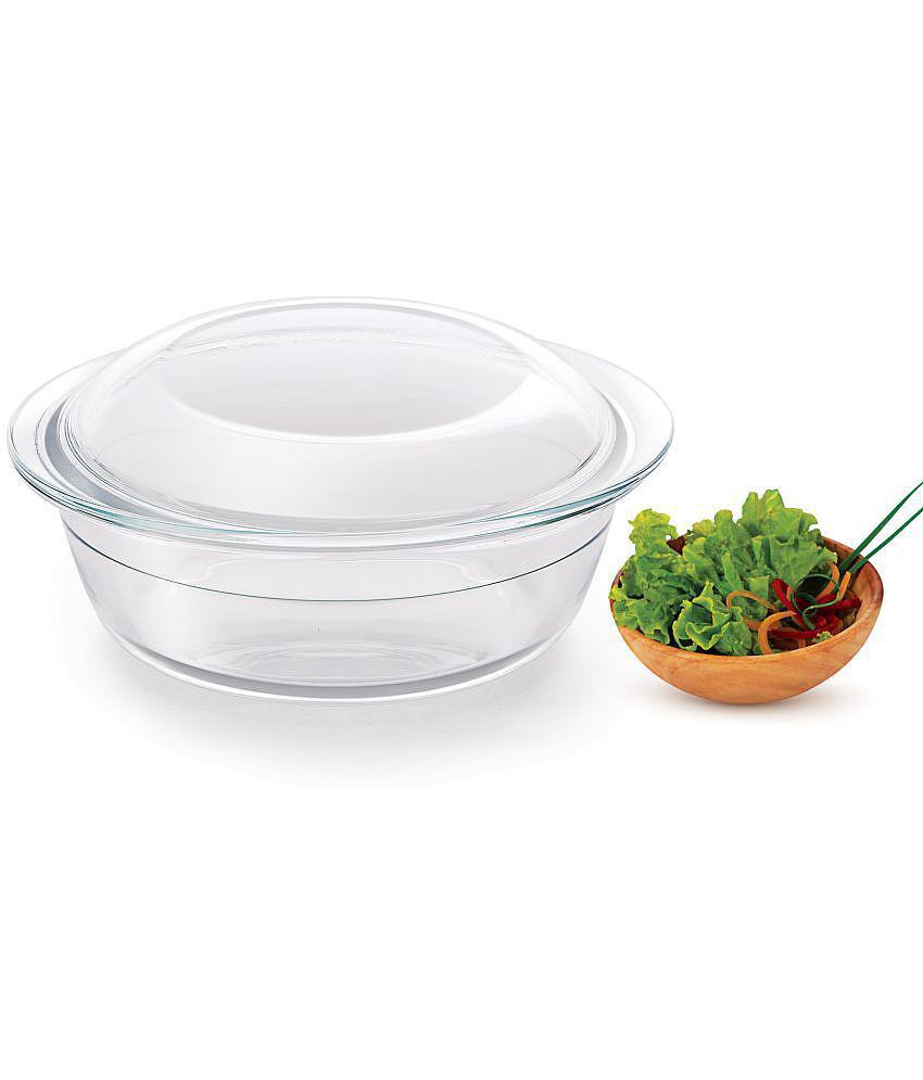 Treo by Milton 1700 Ovensafe Deep Round Borosilicate Glass Casserole, 1 Piece, 1675 ml, Transparent | Microwave Safe | OTG Safe | Freezer Safe | Dishwasher Safe - Transparent