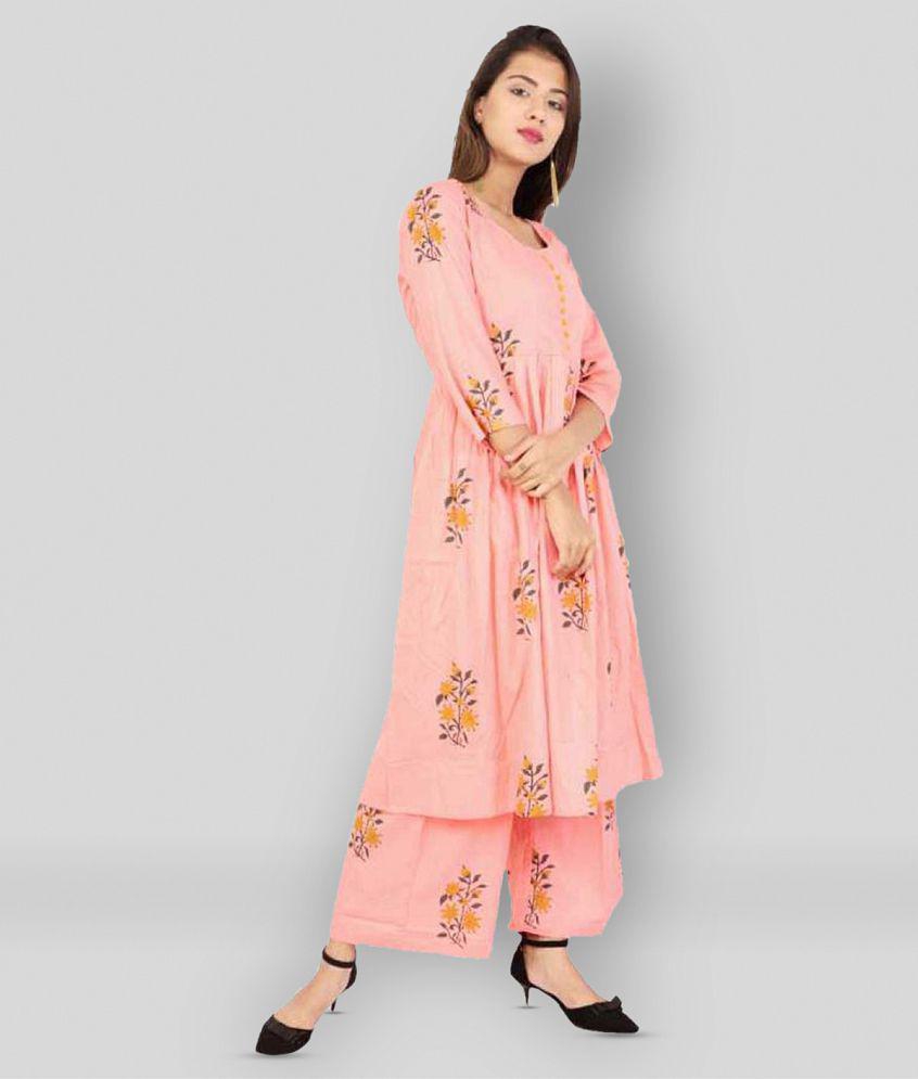 Glorious - Pink Anarkali Cotton Women's Stitched Salwar Suit ( Pack of 1 ) - M