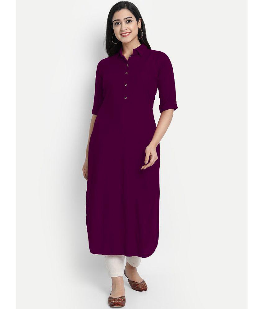 Buy Online Plo CARTSHOPY - Wine Rayon Women's Straight Kurti ( Pack of 1 ) - None