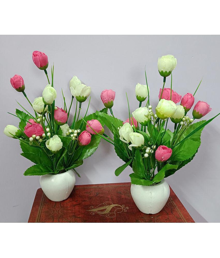 BAARIG - Pink Rose Artificial Flower ( Pack of 2 )