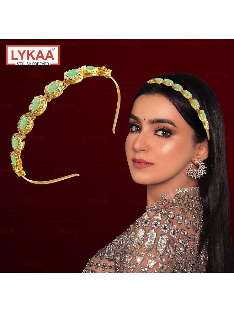 Trendy Men Lykaa Kundan Jewellery Green Plated Hair Band Mathapatti Head Band For Women and Girl
