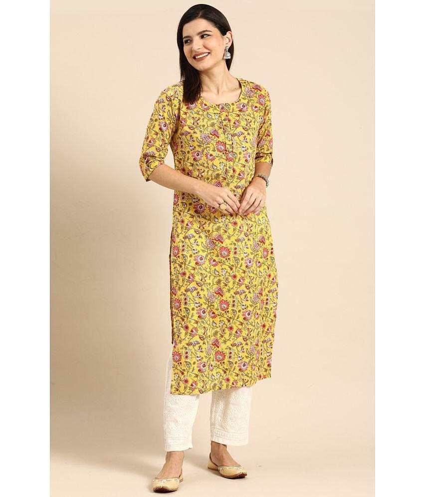 Rajnandini - Yellow 100% Cotton Women's Straight Kurti ( Pack of 1 ) - None