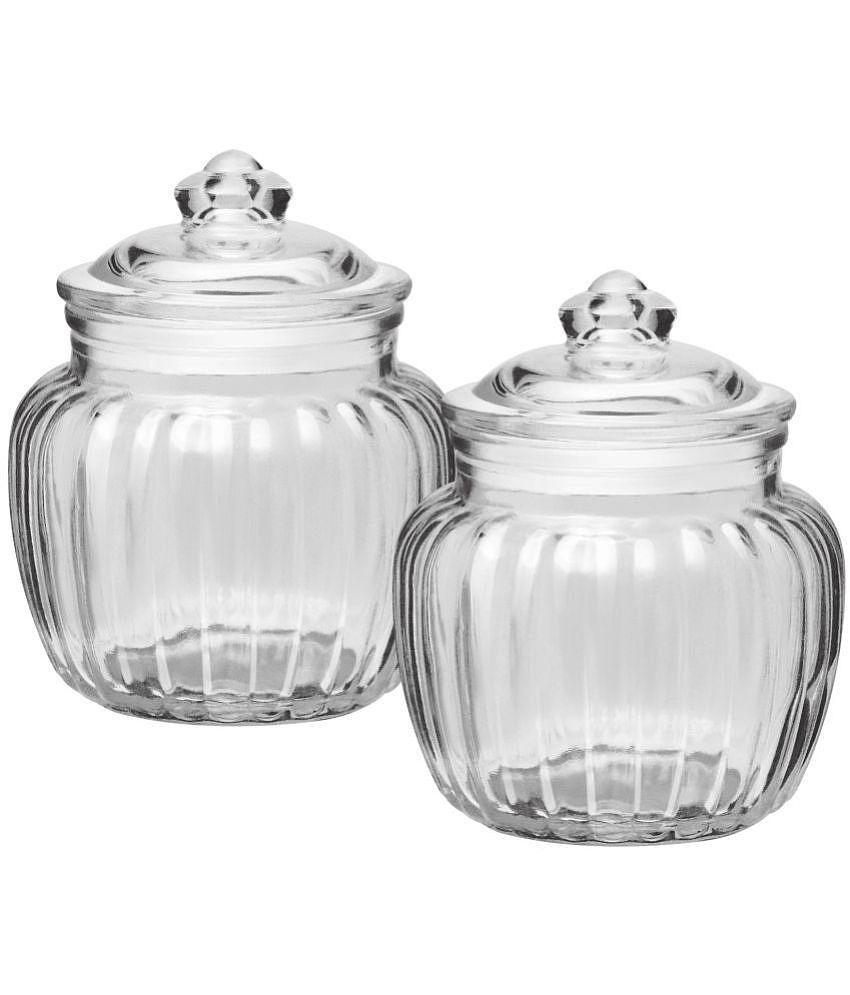 Treo By Milton Pot Jar With Glass Lid, Set of 2, 670 ml Each, Transparent | Air Tight | Storage Jar | Kitchen Organiser | Modular | Dishwasher Safe - Transparent