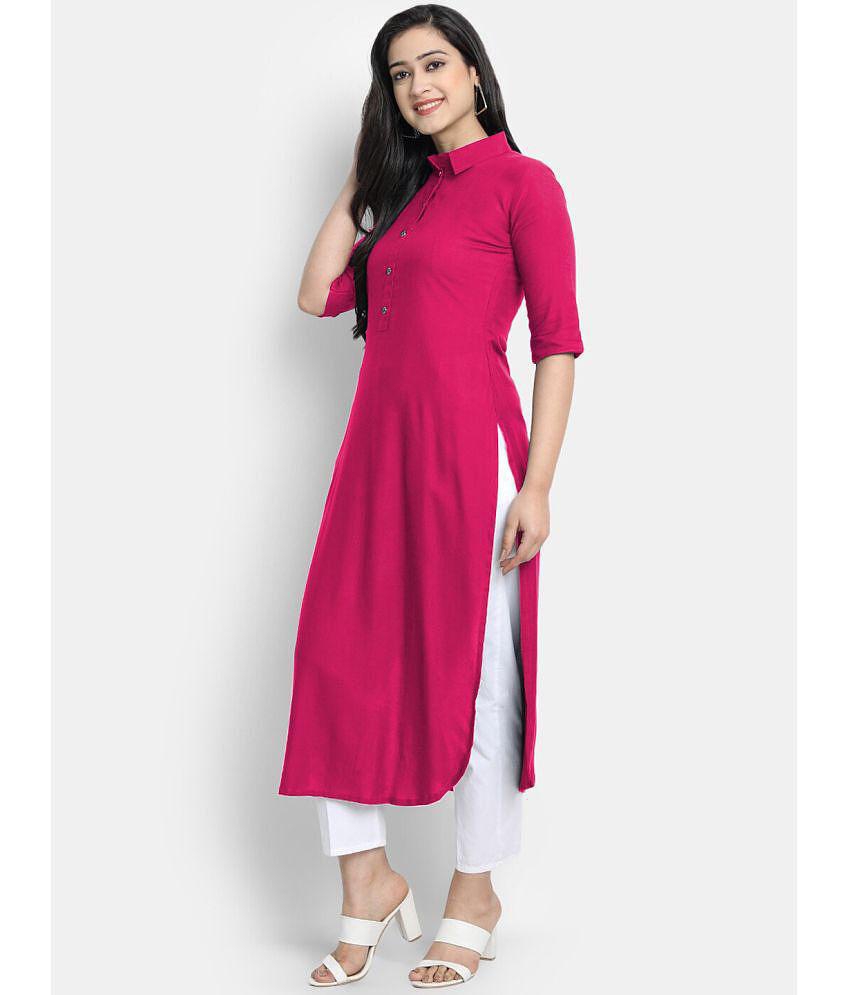 Buy Online Plo CARTSHOPY - Pink Rayon Women's Straight Kurti ( Pack of 1 ) - None