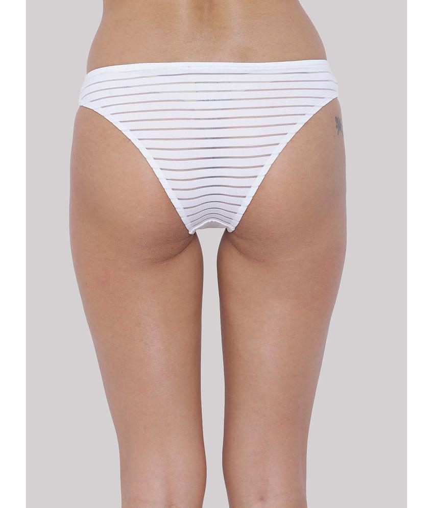 Affordable Men BASIICS By La Intimo - White BCPBR02 Cotton Lycra Striped Womens Bikini ( Pack of