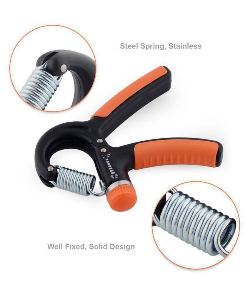 Strauss Adjustable Spring Hand Exerciser | Finger Exerciser| Hand Grip Strengthener for Men & Women (Black/Orange) - Orange