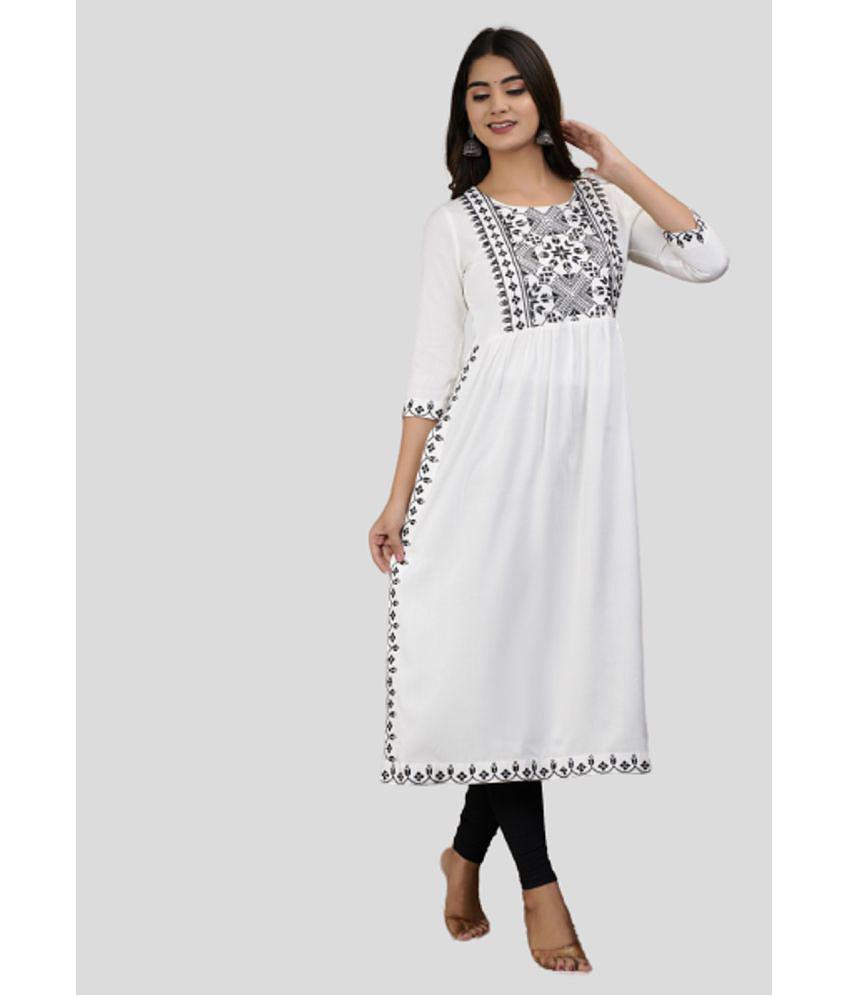 Buy Online Plo ASHISH PRINT - White Rayon Women's Nayra Kurti ( Pack of 1 ) - None