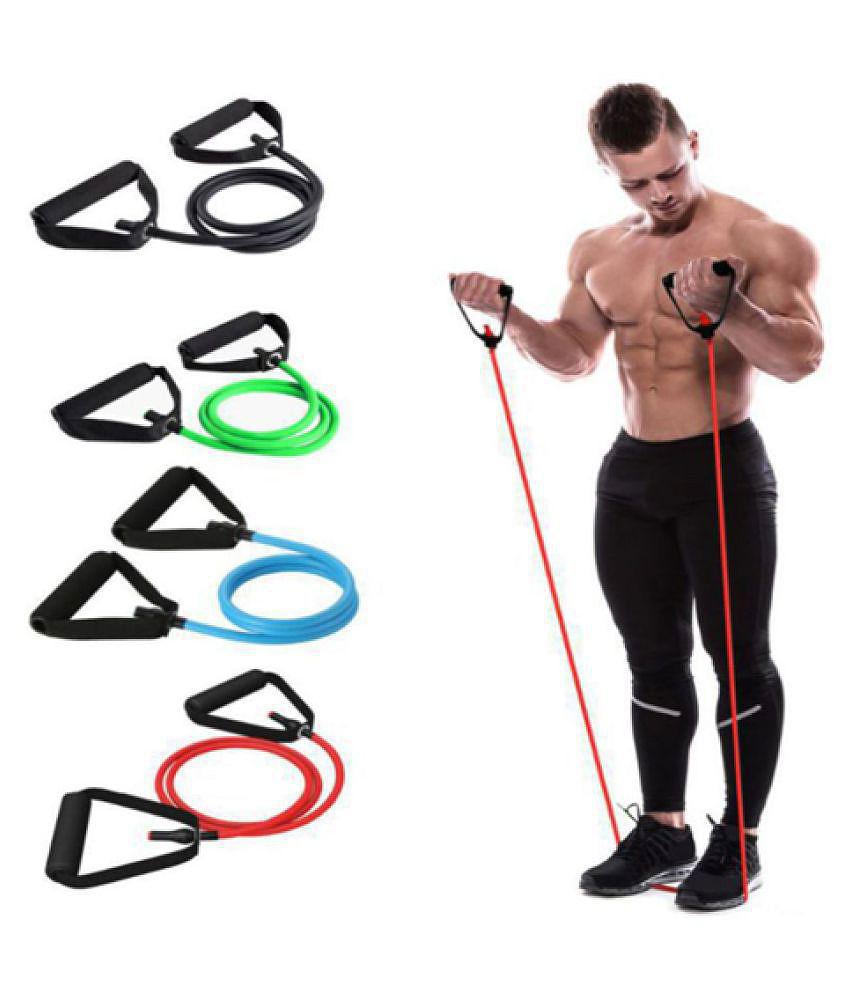 Single Toning Resistance Tube Pull Rope Exercise Band for Stretching, Workout, Home Gym and Toning with Grip D Shaped Foam Handles for Men and Women - Multi Color