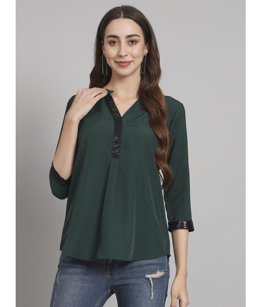 Curvydrobe Green Crepe Women's A-Line Top ( Pack of 1 ) - XL, Green